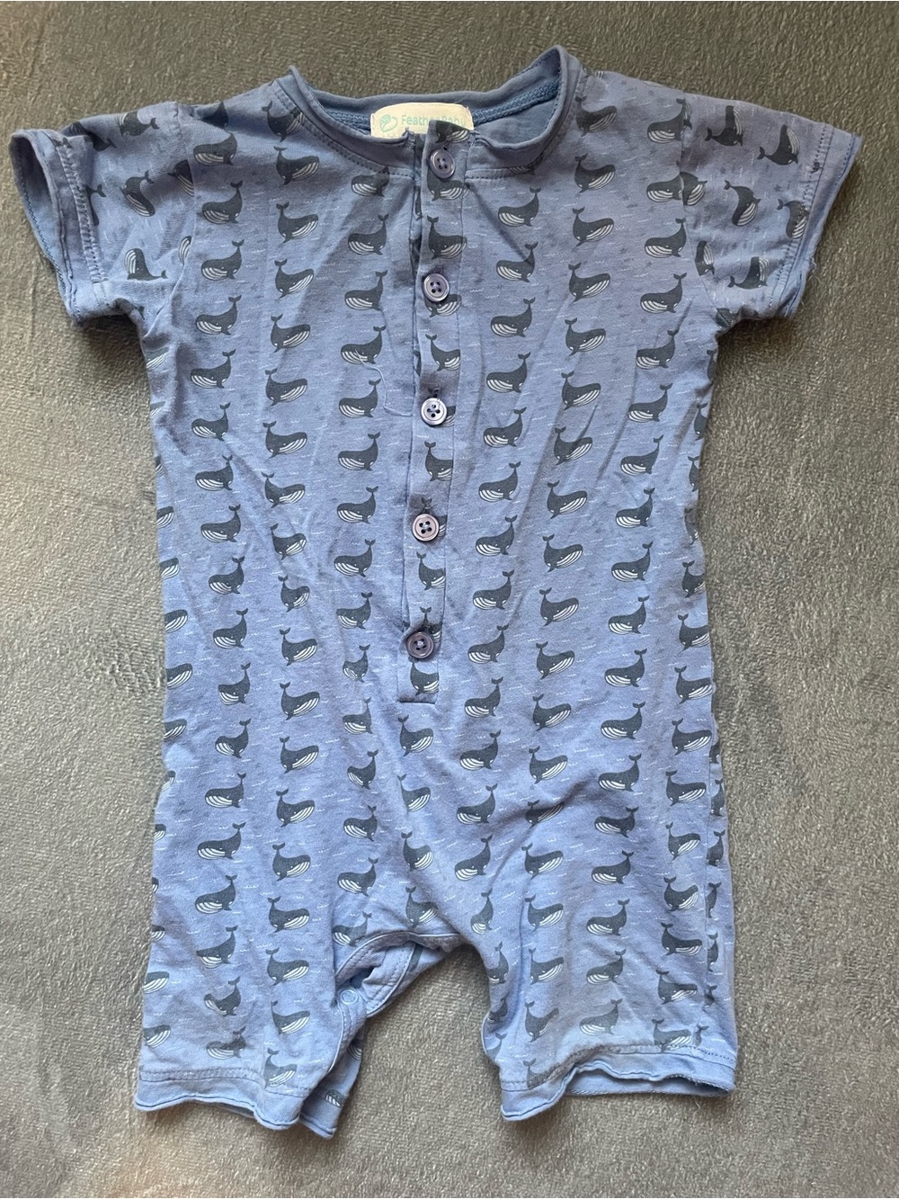 Feather Baby Bamboo Blue Whale-Print Short Sleeve One-Piece Romper